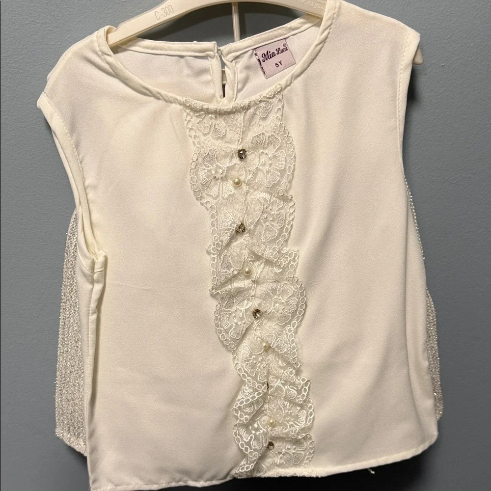 Mia Sue Cream Quilted Jacket with Flower Accent for kids